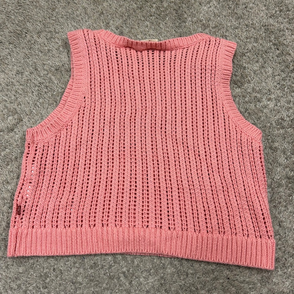 Levi's Sweater Vest Medium Pink Open Knit Crochet Cotton Sleeveless Baby Blue - Picture 7 of 8